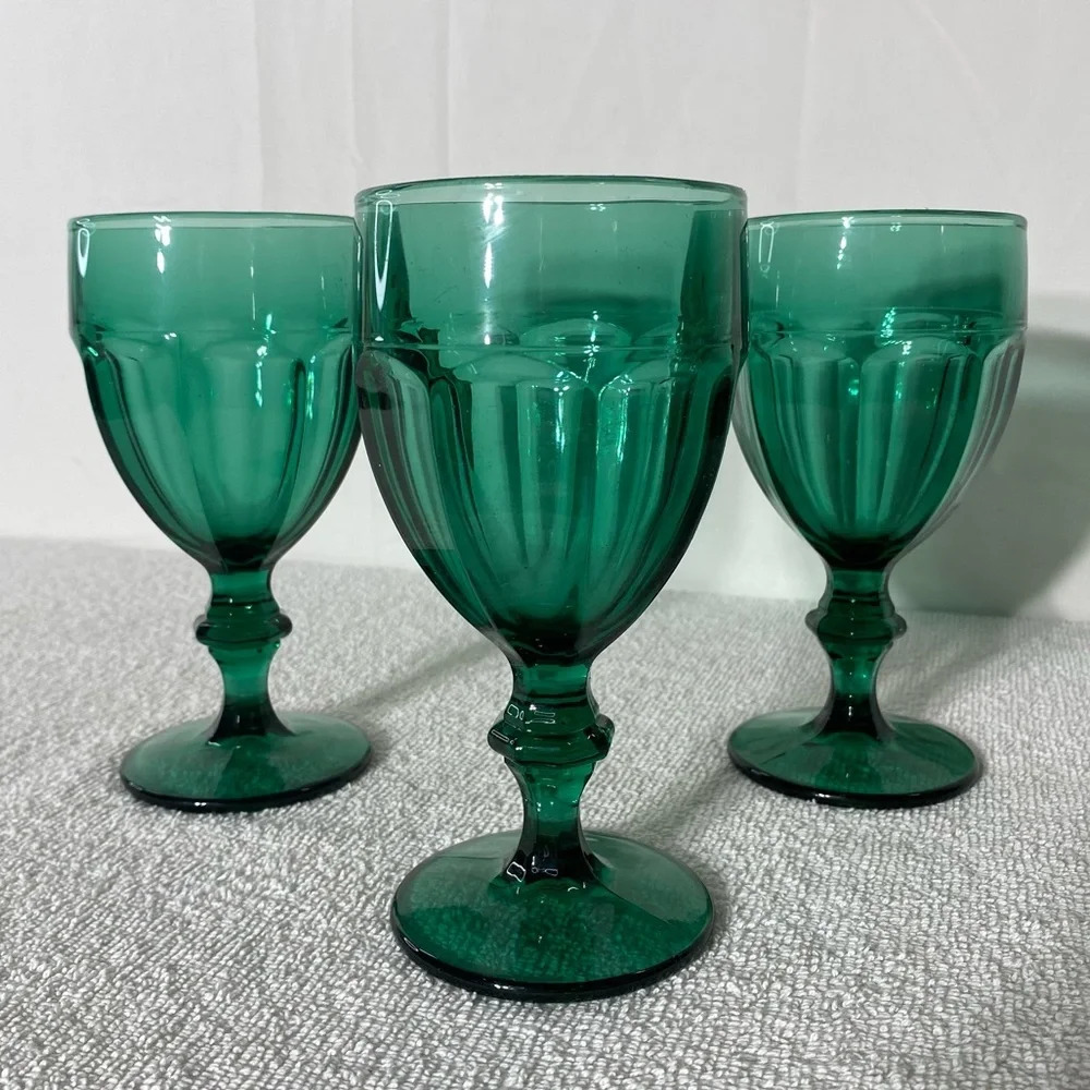 Vintage Libbey Glass Duratuff Gibraltar Juniper Green Water Goblets Set Of 3